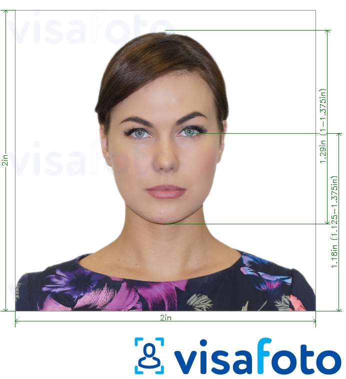 דוגמא לתמונה על כרטיס דרכון אמריקאי 2x2 אינץ' בעלת מידות מדויקות